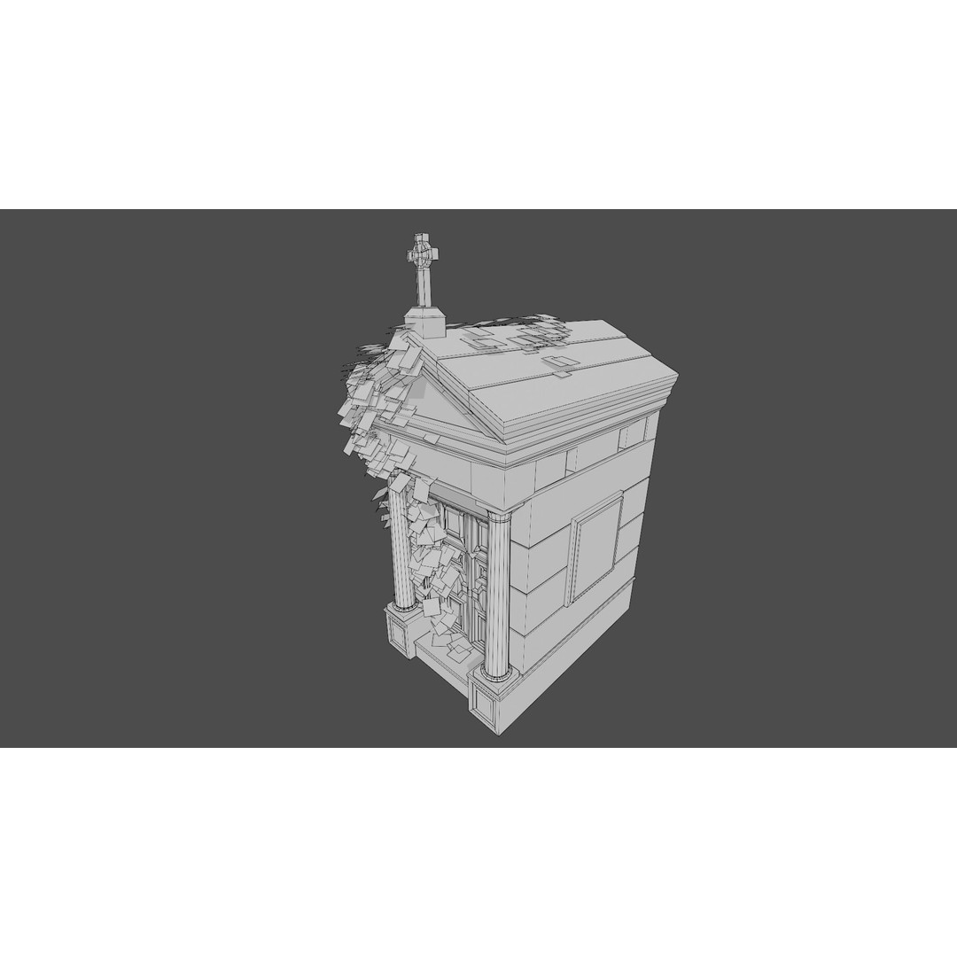 Cemetery Mausoleum 3D Model – Low Poly Game Asset, FBX & OBJ - View 36
