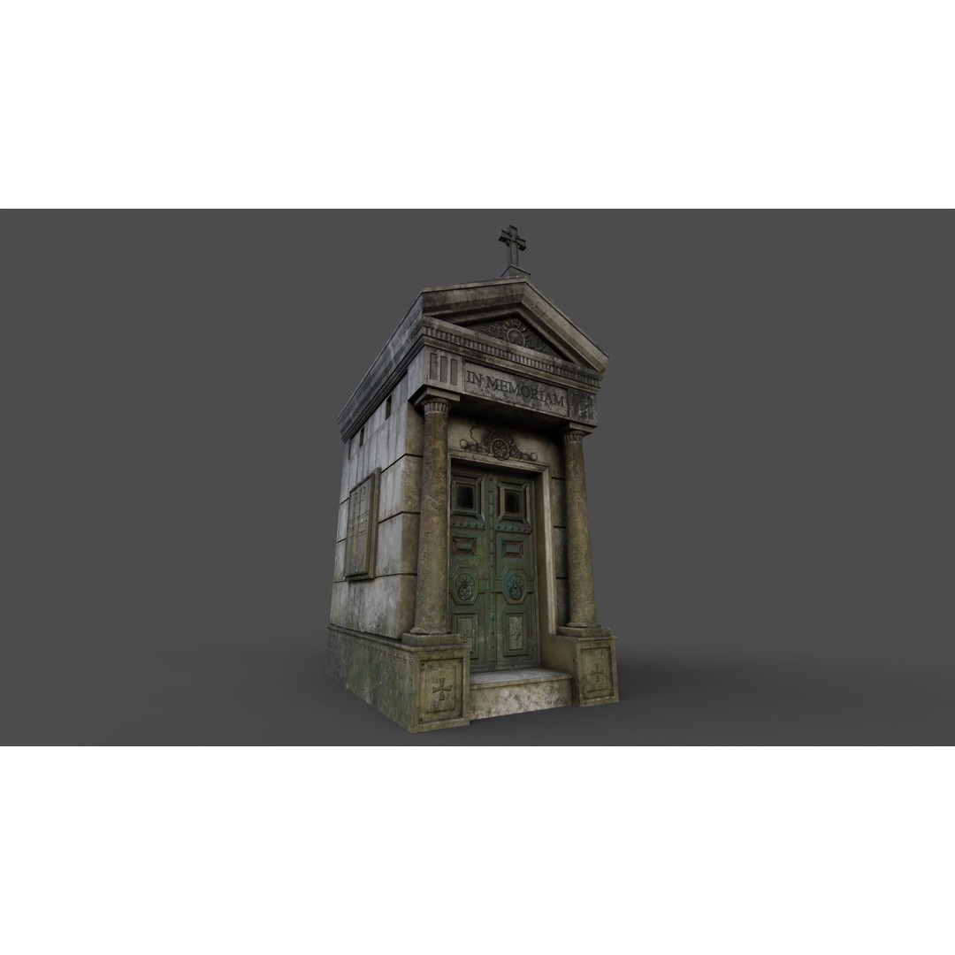 Cemetery Mausoleum 3D Model – Low Poly Game Asset, FBX & OBJ - View 5