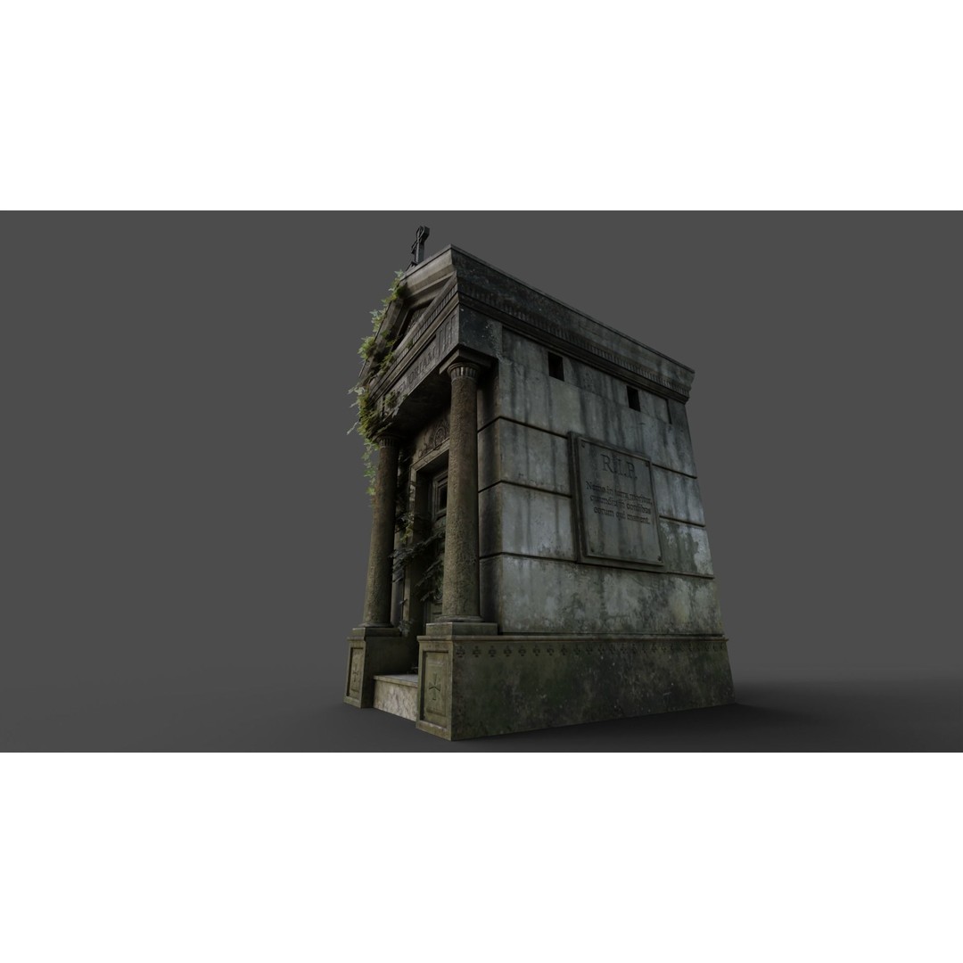 Cemetery Mausoleum 3D Model – Low Poly Game Asset, FBX & OBJ - View 7