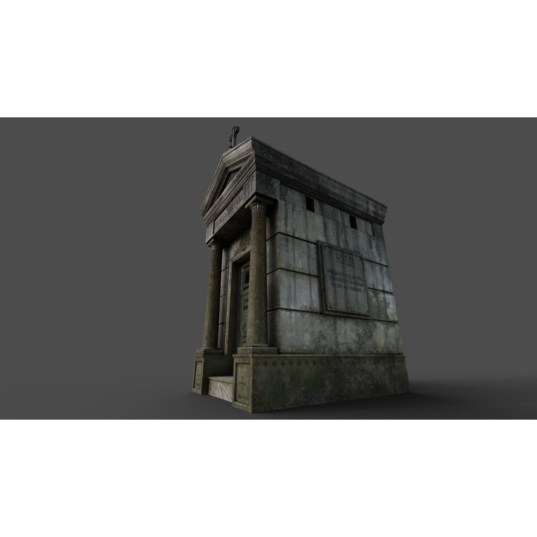Cemetery Mausoleum 3D Model – Low Poly Game Asset, FBX & OBJ - View 9