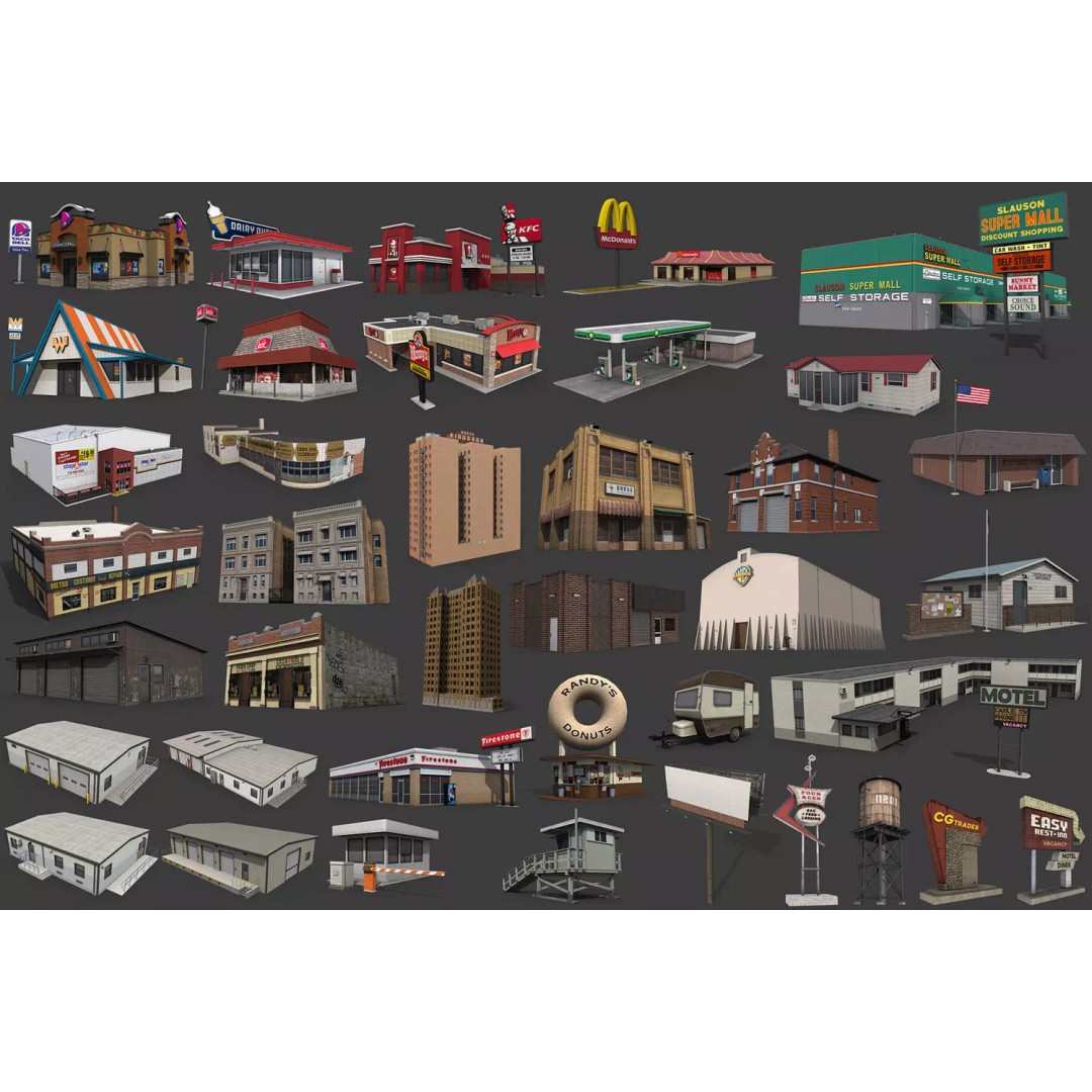 City Buildings 3D Model – Low Poly Industrial Pack for Games, FBX - View 2