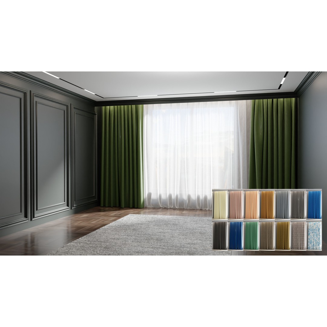 Luxury Curtains 3D Model – Low Poly Textile Set for Interior Design - View 3