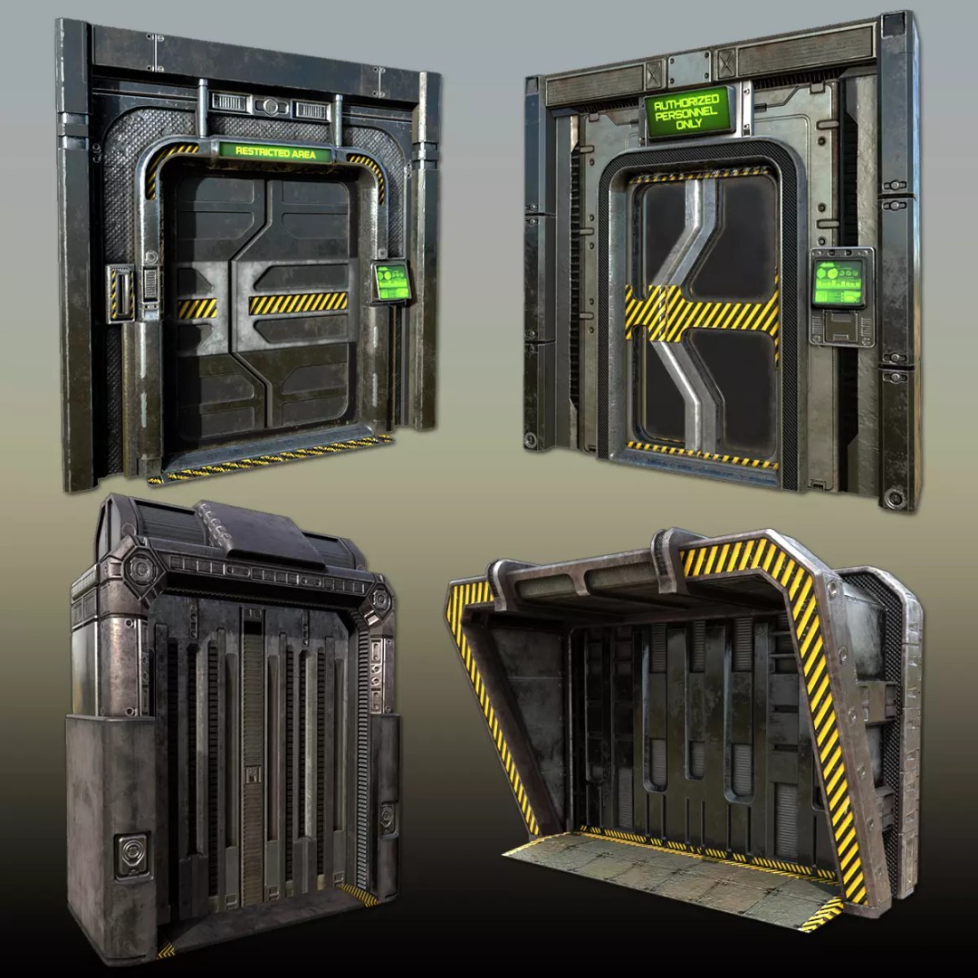 Sci-Fi Doorway 3D Model – Low Poly PBR Game Asset, FBX, OBJ - View 2