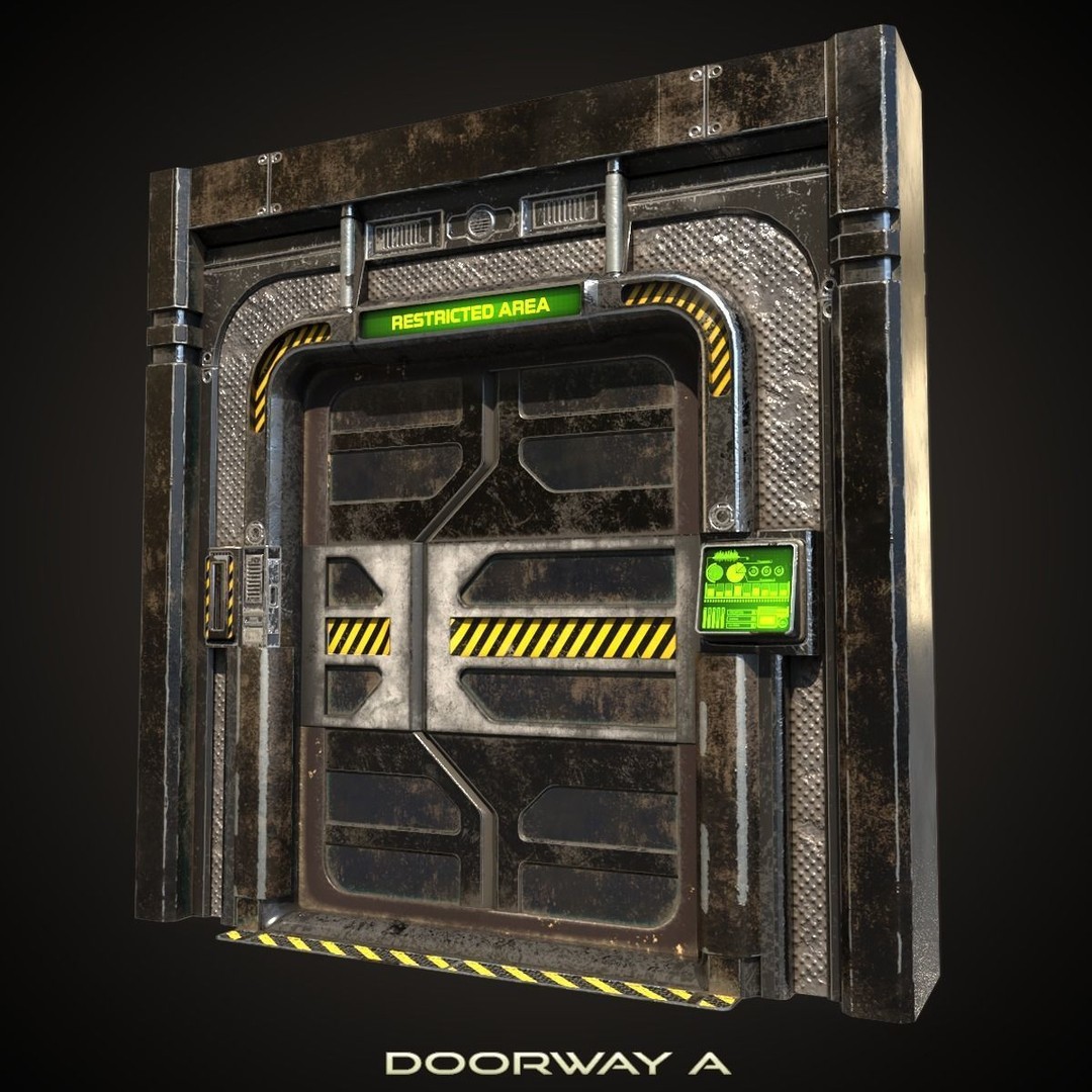 Sci-Fi Doorway 3D Model – Low Poly PBR Game Asset, FBX, OBJ - View 3