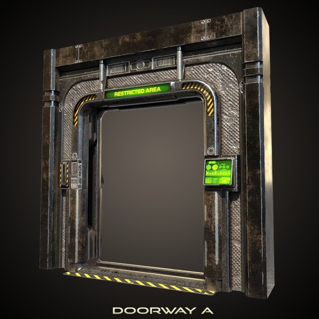 Sci-Fi Doorway 3D Model – Low Poly PBR Game Asset, FBX, OBJ - View 4