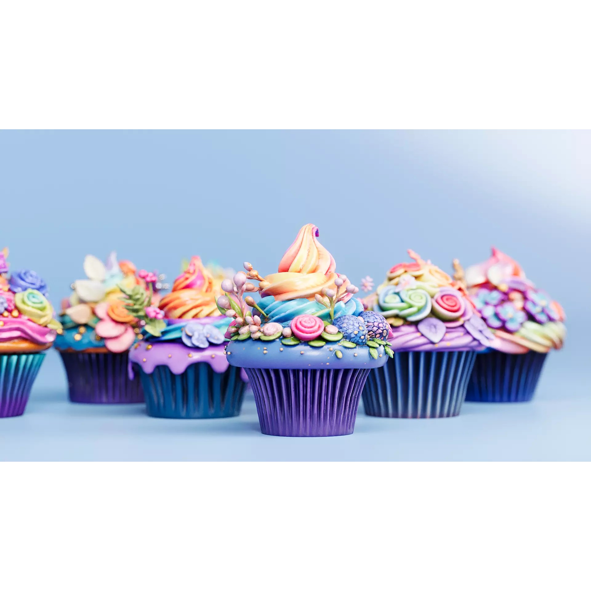 Flower Cupcakes - PBR Textured Game-Ready 3D Model - View 4