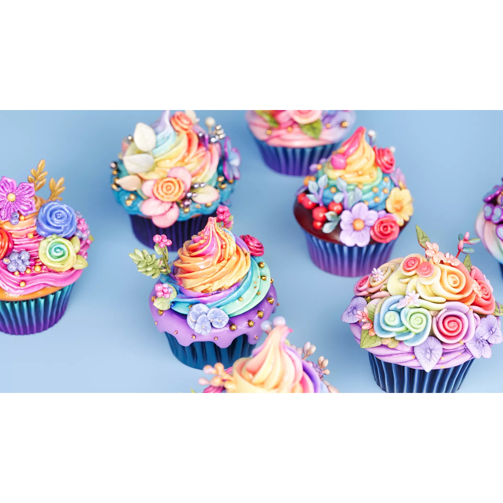 Flower Cupcakes - PBR Textured Game-Ready 3D Model - View 5