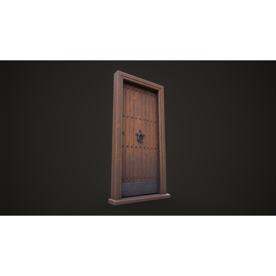 Old Wooden Front Door 3D Model – Low Poly Game Ready Asset, FBX - View 11