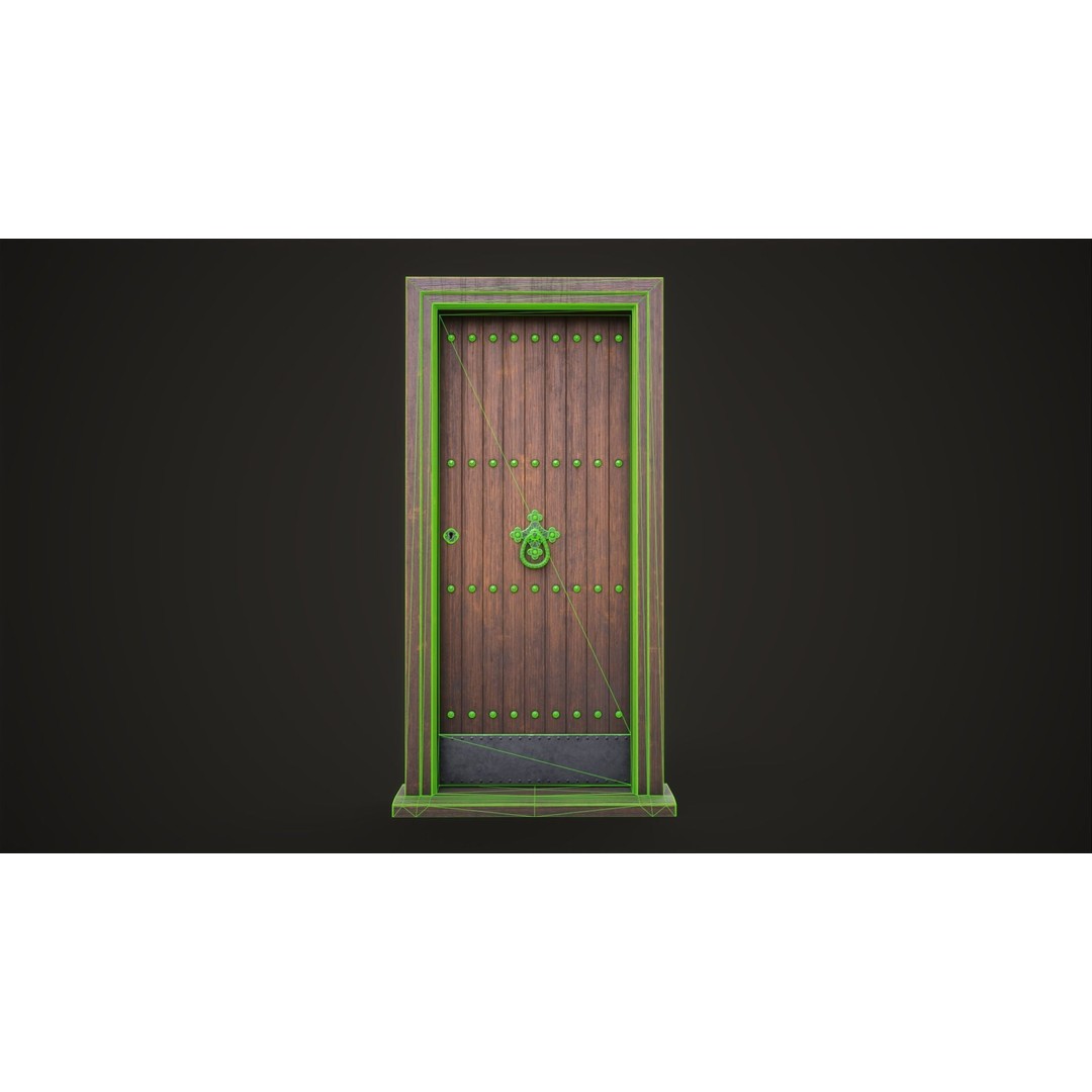 Old Wooden Front Door 3D Model – Low Poly Game Ready Asset, FBX - View 12