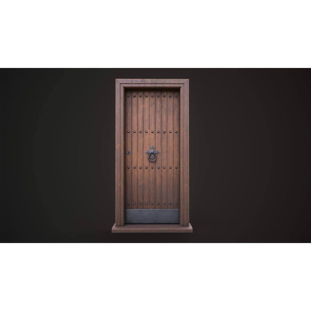Old Wooden Front Door 3D Model – Low Poly Game Ready Asset, FBX - View 2