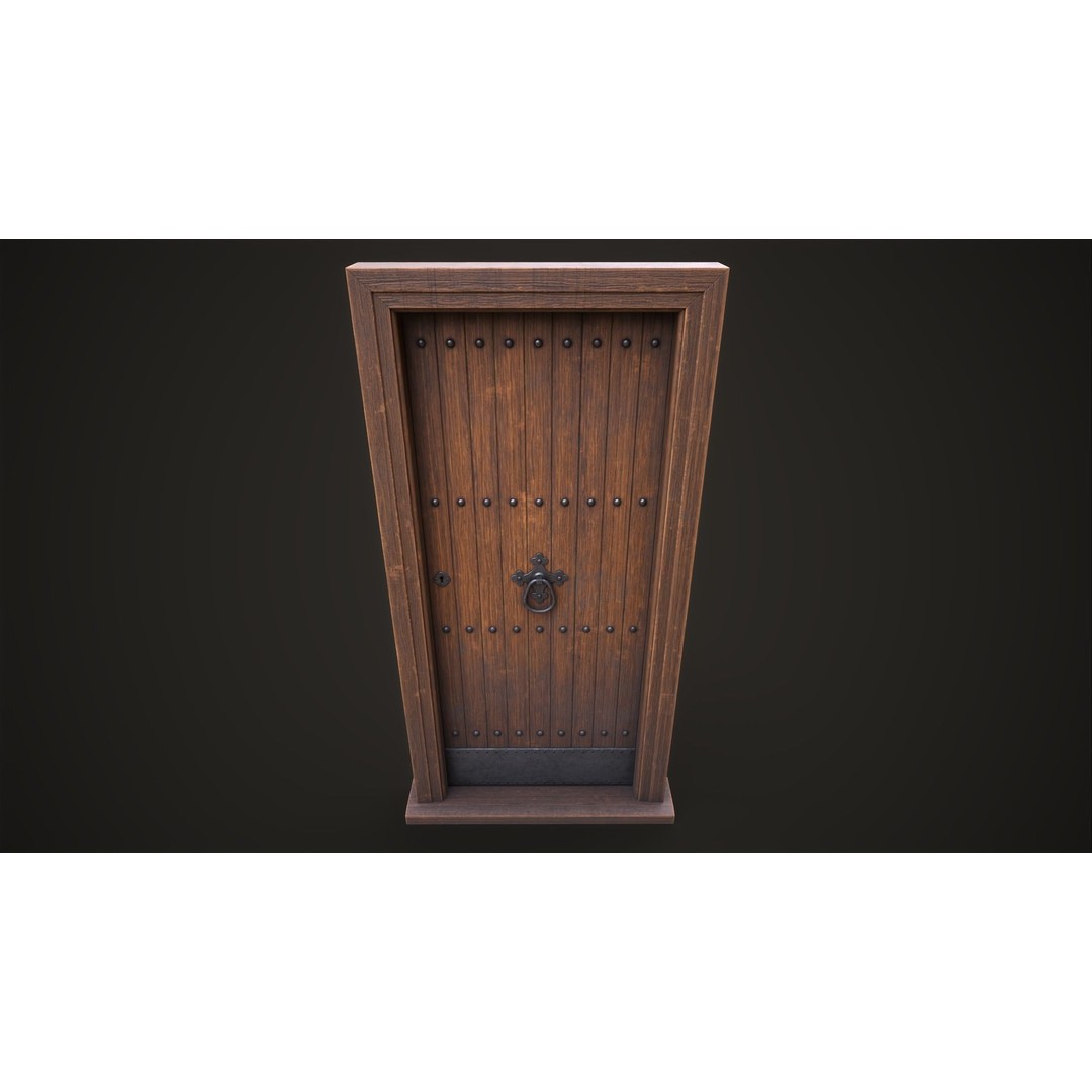 Old Wooden Front Door 3D Model – Low Poly Game Ready Asset, FBX - View 3