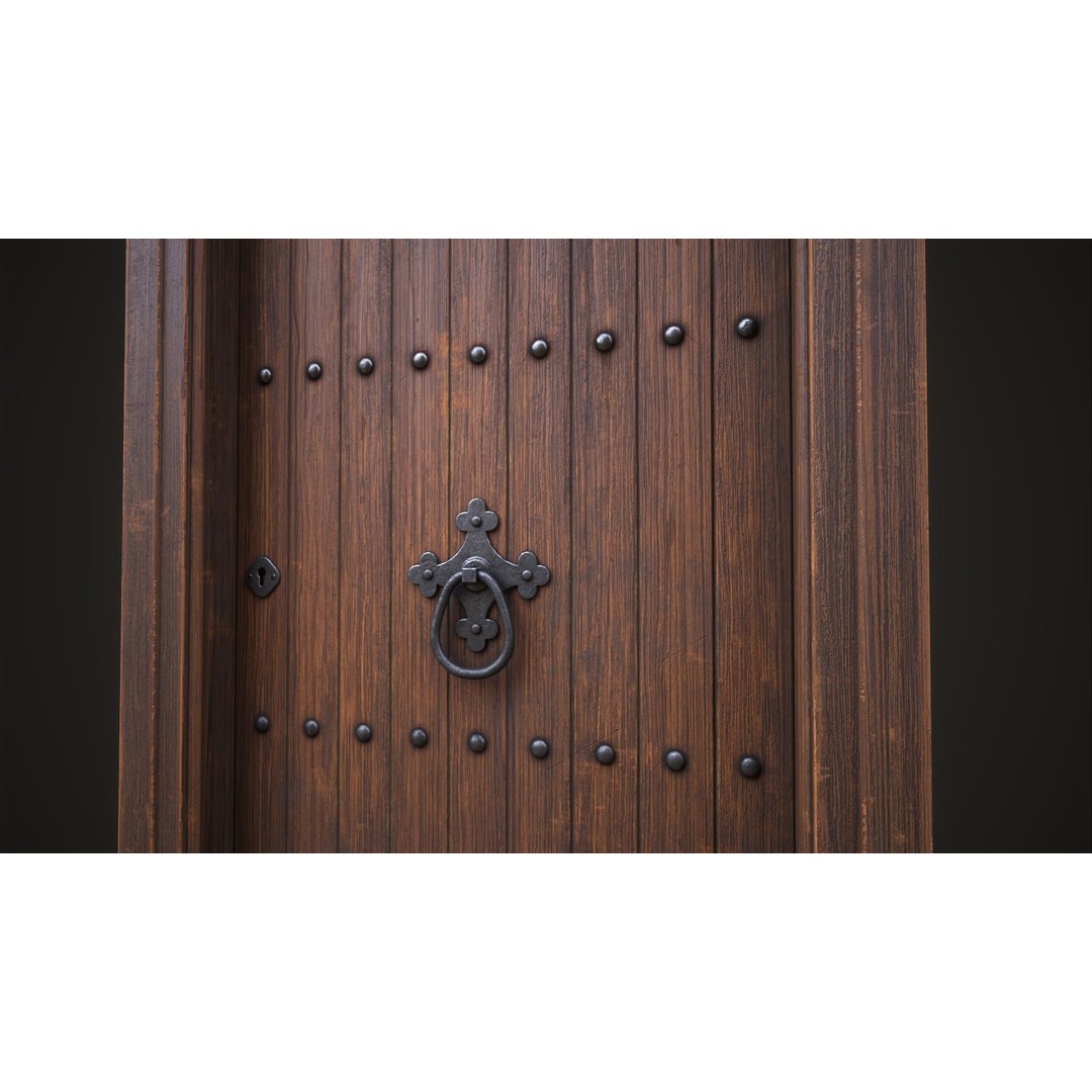 Old Wooden Front Door 3D Model – Low Poly Game Ready Asset, FBX - View 4