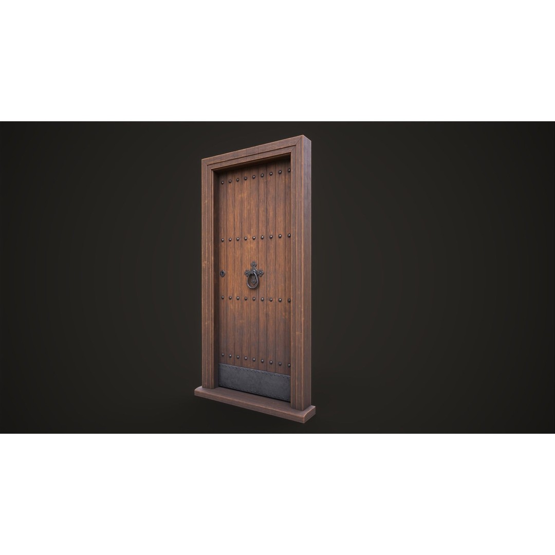 Old Wooden Front Door 3D Model – Low Poly Game Ready Asset, FBX - View 5