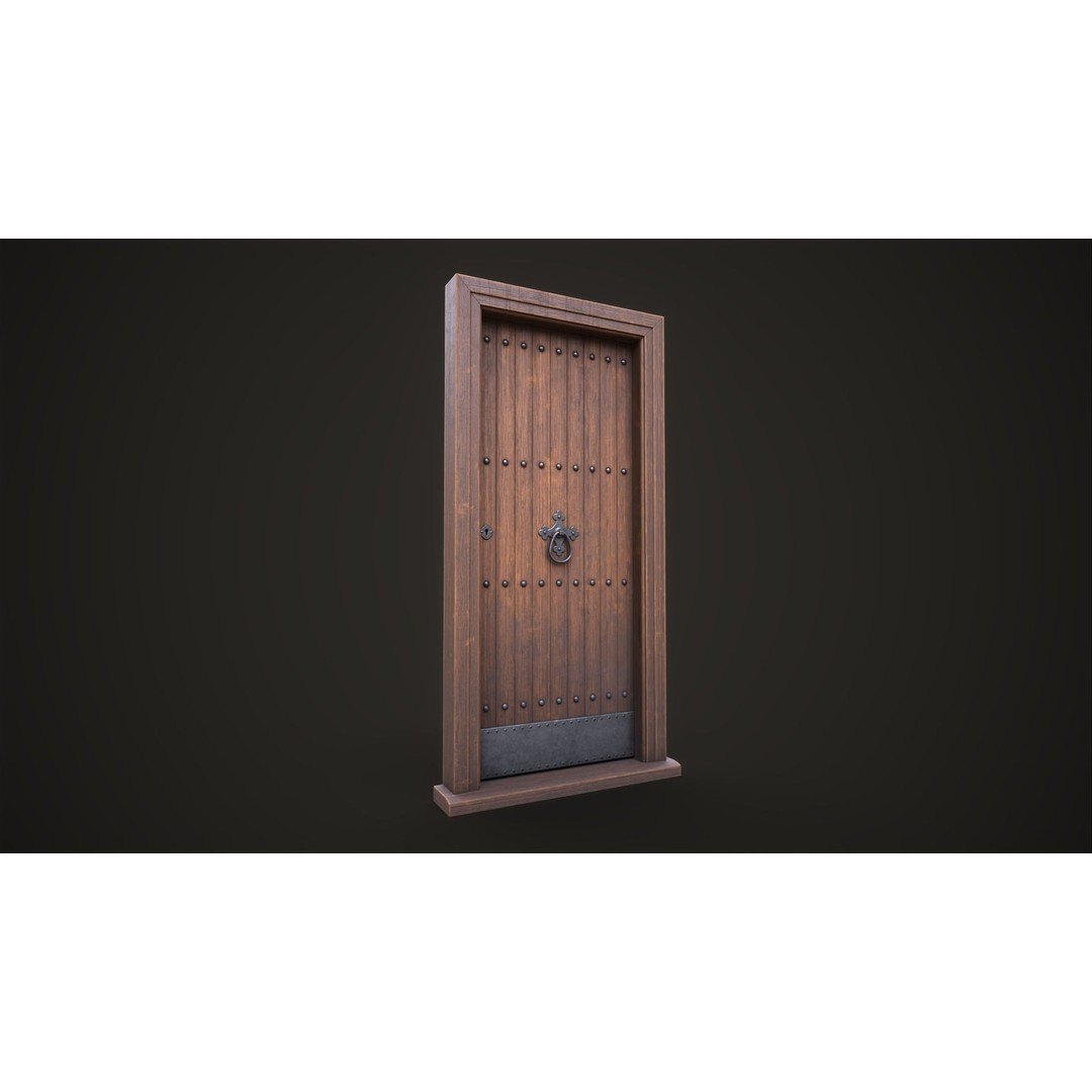 Old Wooden Front Door 3D Model – Low Poly Game Ready Asset, FBX - View 6