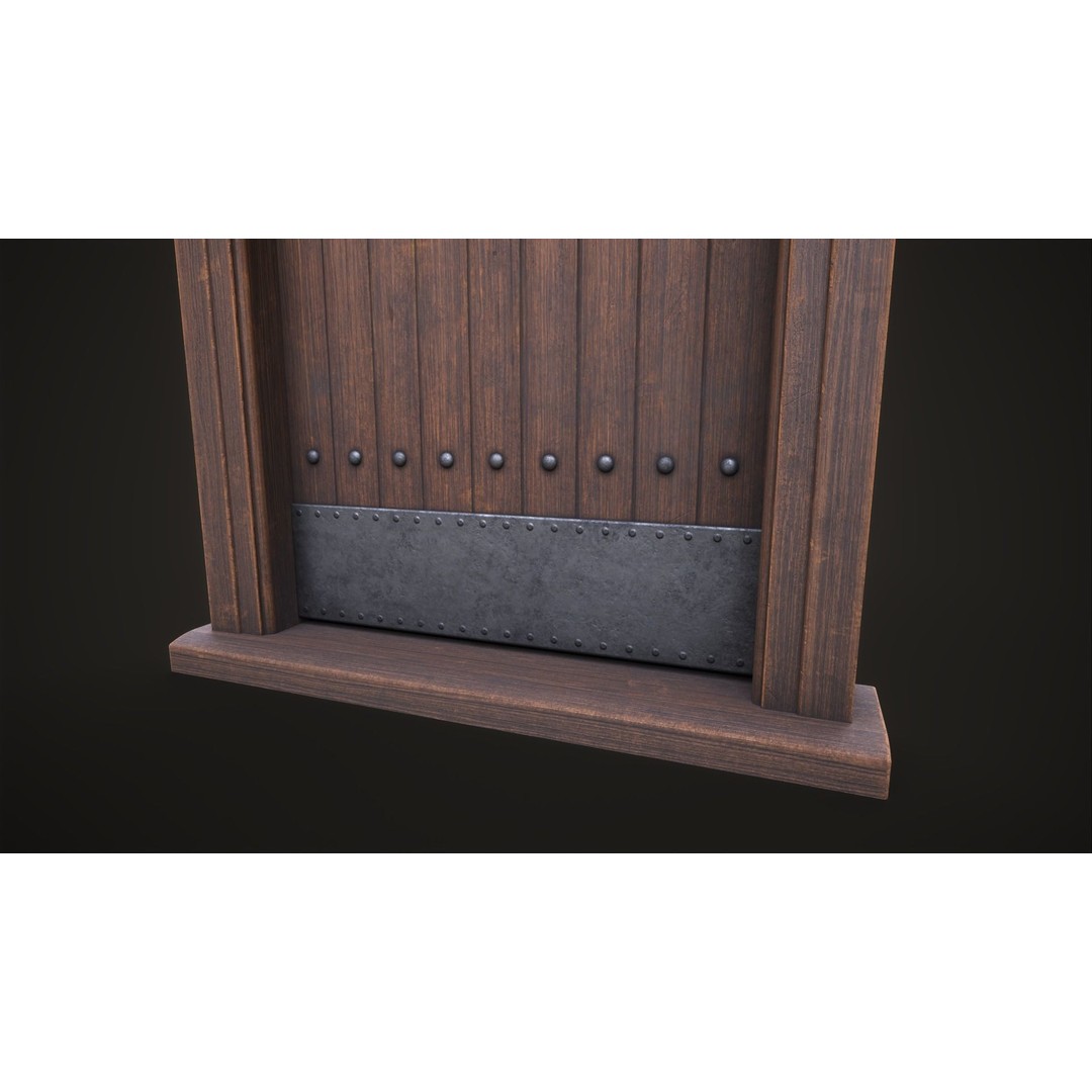 Old Wooden Front Door 3D Model – Low Poly Game Ready Asset, FBX - View 9