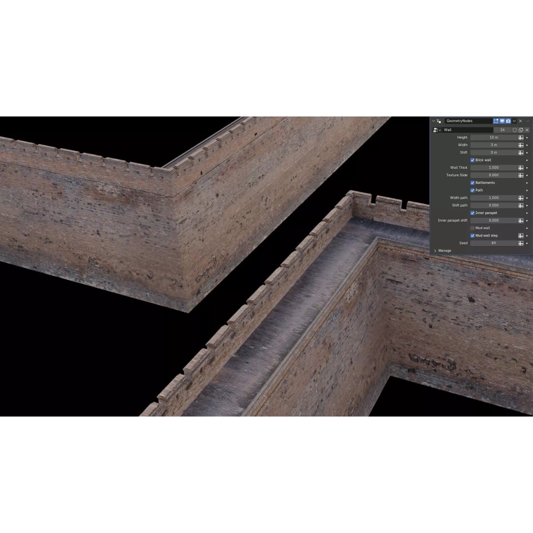 Modular Brick Wall 3D Model – Low Poly Procedural City Asset - View 4