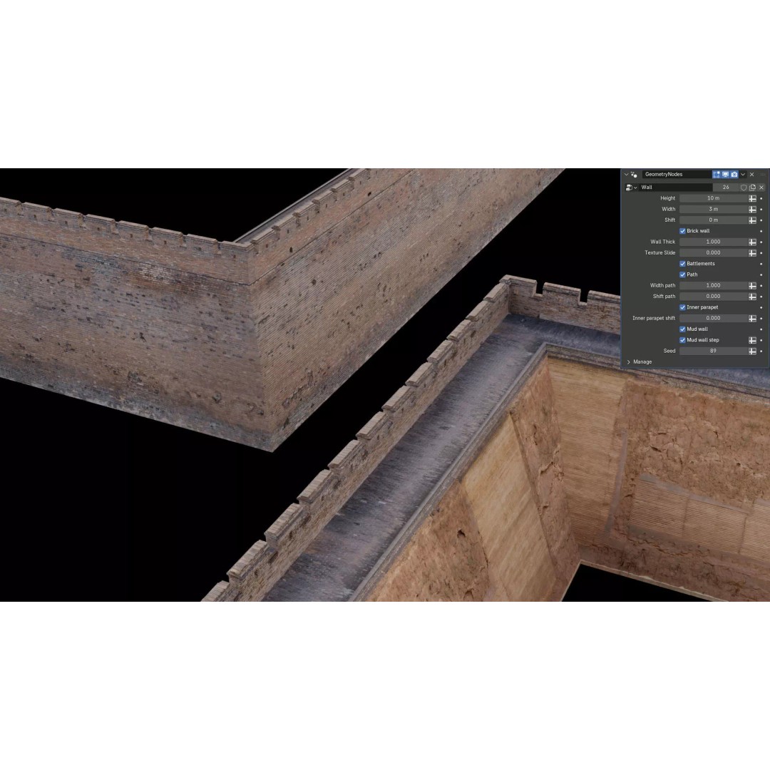 Modular Brick Wall 3D Model – Low Poly Procedural City Asset - View 5