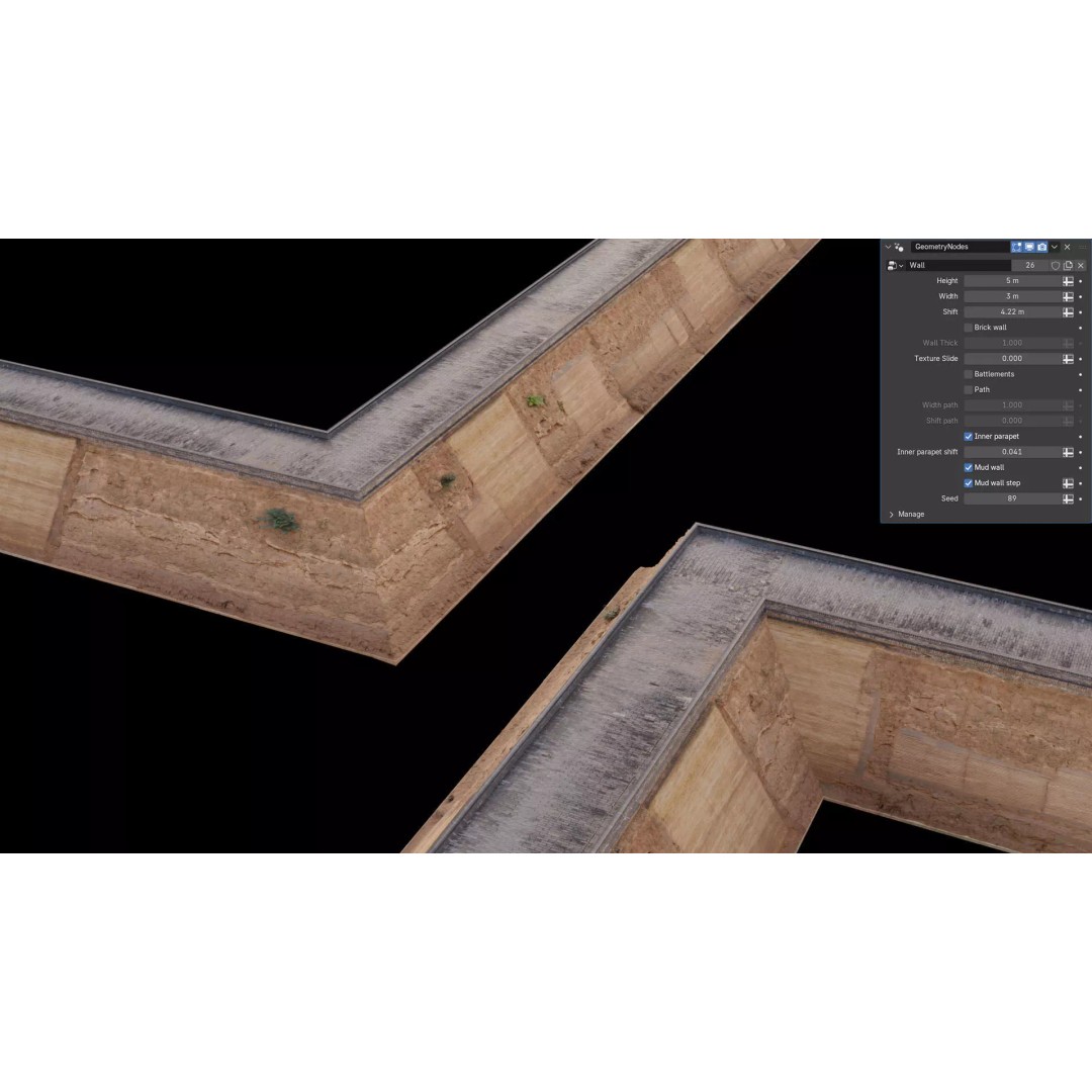 Modular Brick Wall 3D Model – Low Poly Procedural City Asset - View 6