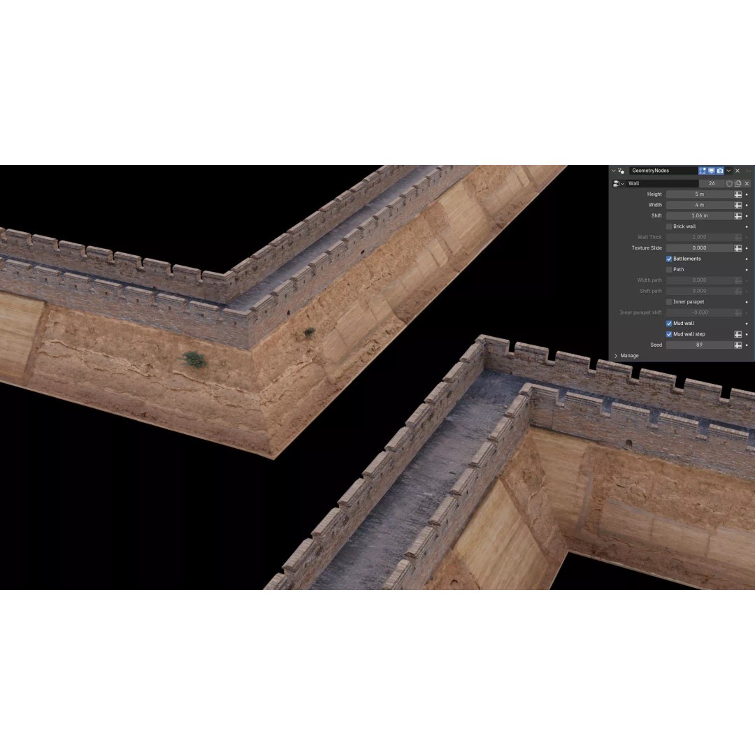 Modular Brick Wall 3D Model – Low Poly Procedural City Asset - View 7