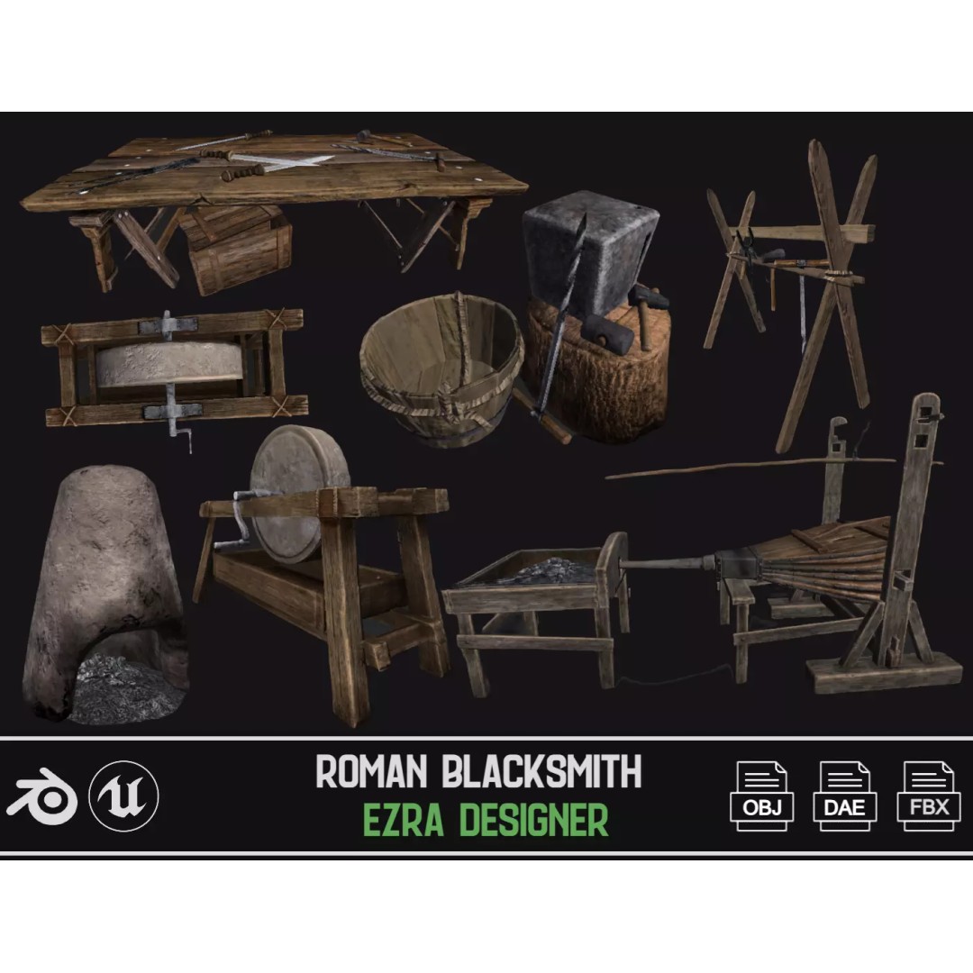 Roman Blacksmith 3D Model – Low Poly Game Asset, FBX, PBR Textures - View 2