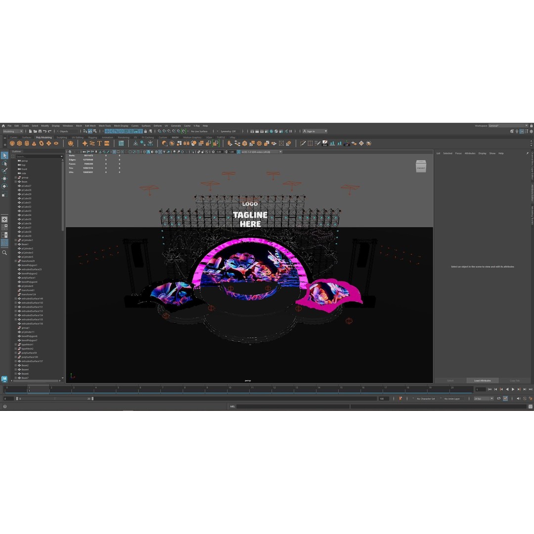 Event Stage 3D Model – Vibrant Floral Design, FBX & OBJ Formats