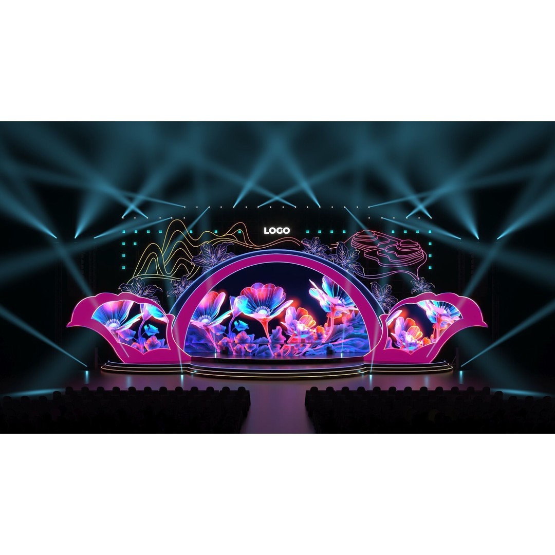 Event Stage 3D Model – Vibrant Floral Design, FBX & OBJ Formats - View 3