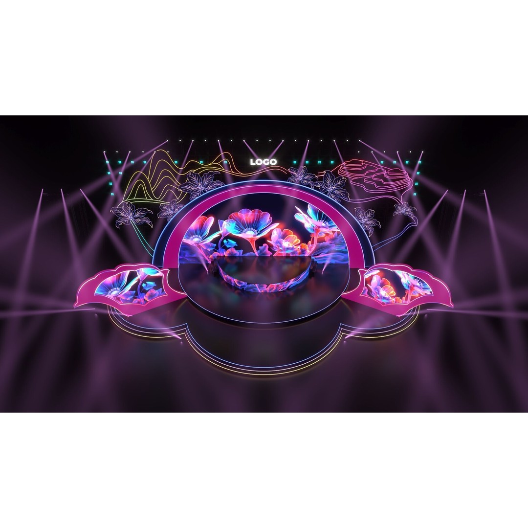 Event Stage 3D Model – Vibrant Floral Design, FBX & OBJ Formats - View 4