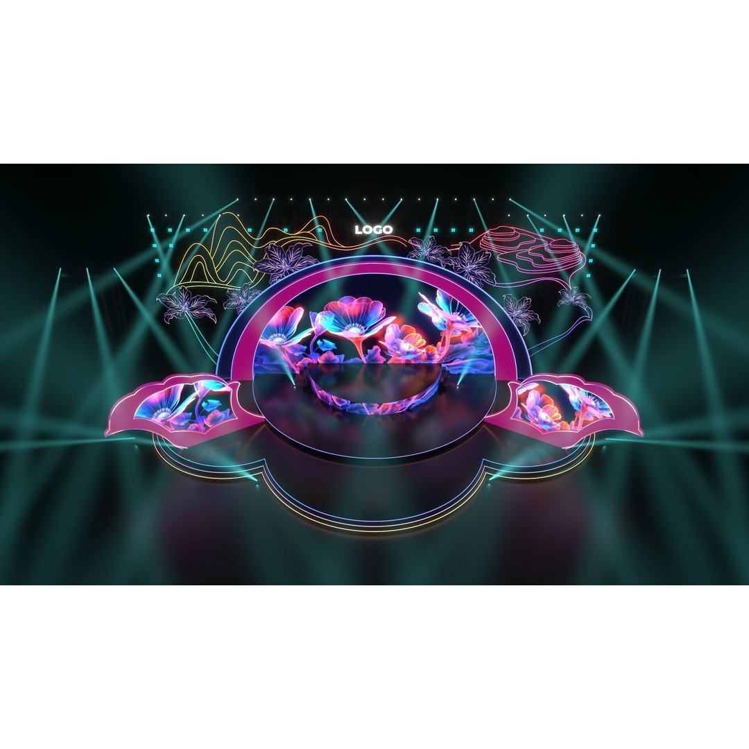 Event Stage 3D Model – Vibrant Floral Design, FBX & OBJ Formats - View 5