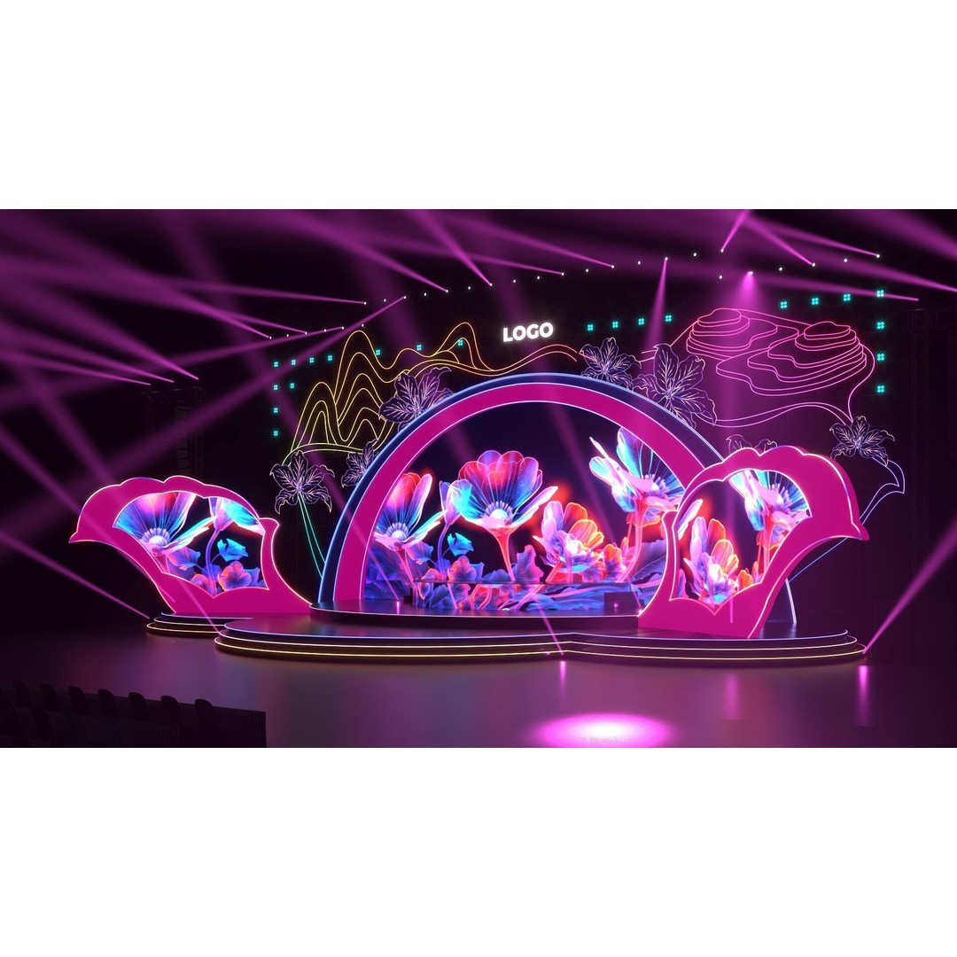Event Stage 3D Model – Vibrant Floral Design, FBX & OBJ Formats - View 6