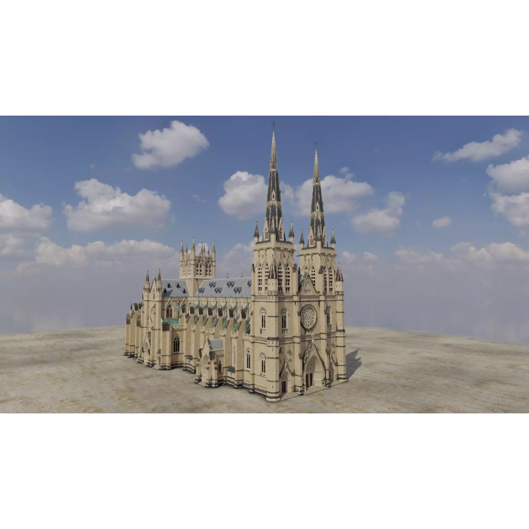 Cathedral 3D Model – Low Poly Architectural Asset, FBX, Blender - View 2