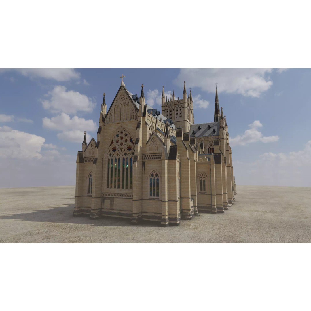 Cathedral 3D Model – Low Poly Architectural Asset, FBX, Blender - View 5