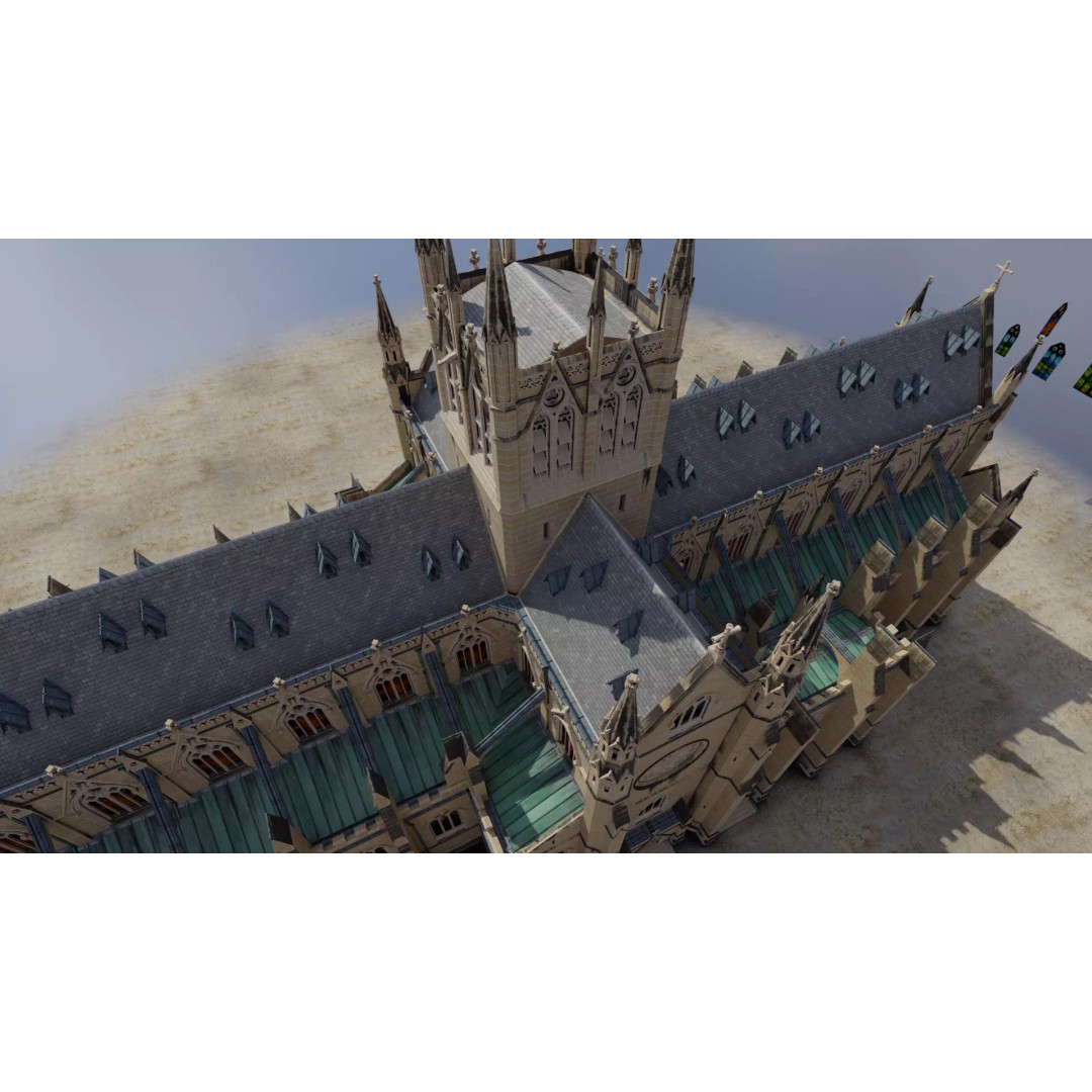 Cathedral 3D Model – Low Poly Architectural Asset, FBX, Blender - View 8