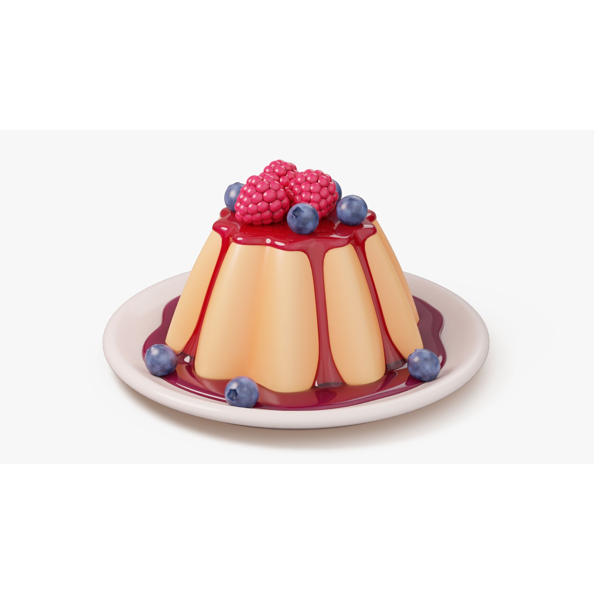 Panna Cotta with Berries - Game-Ready 3D Model - View 3