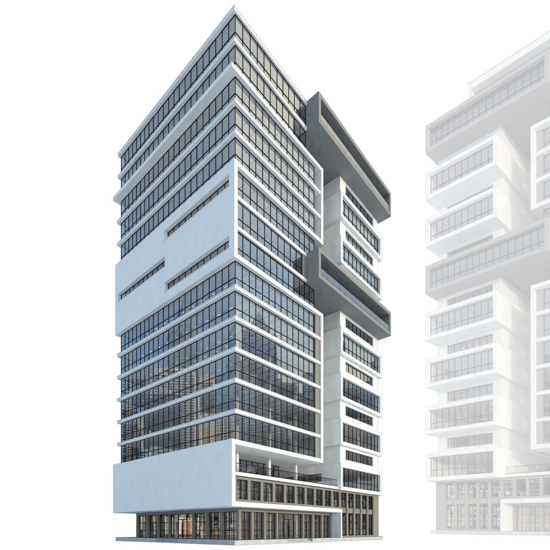High-Rise Office Building 3D Model – Low Poly Skyscraper, FBX, OBJ - View 24