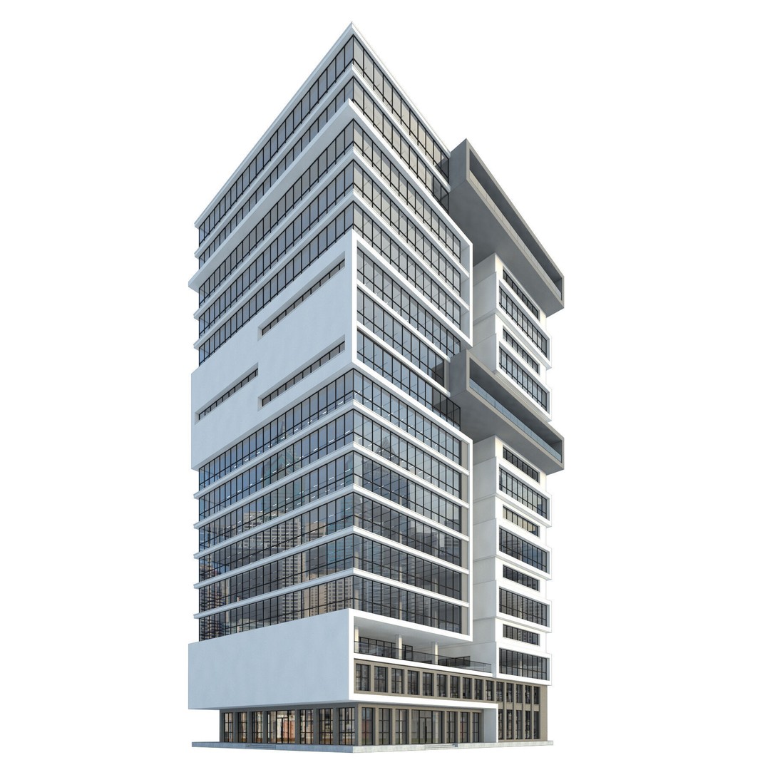 High-Rise Office Building 3D Model – Low Poly Skyscraper, FBX, OBJ - View 3