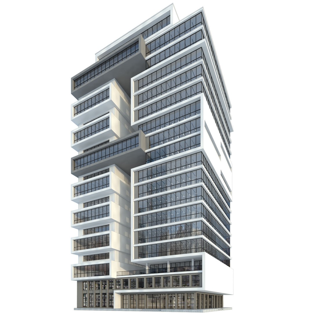 High-Rise Office Building 3D Model – Low Poly Skyscraper, FBX, OBJ - View 4