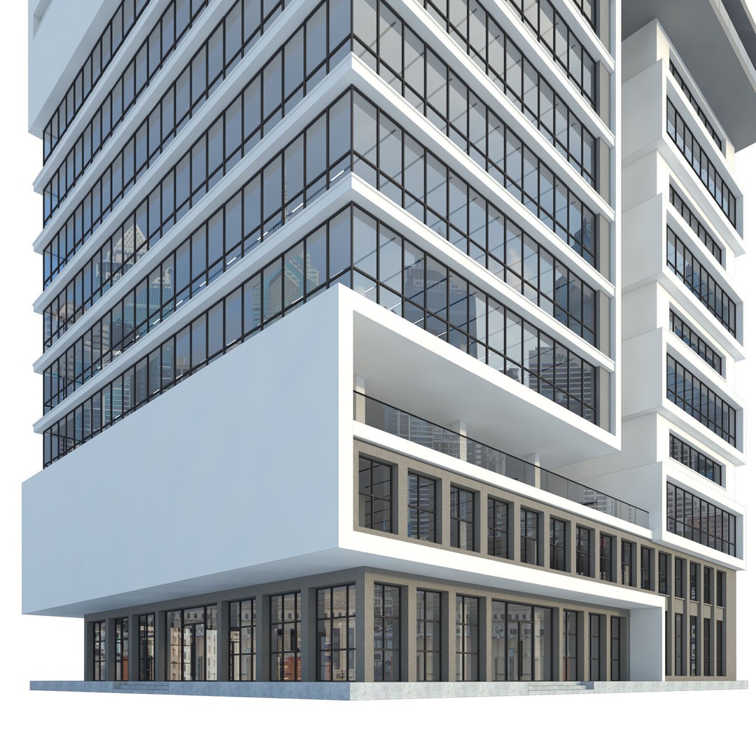 High-Rise Office Building 3D Model – Low Poly Skyscraper, FBX, OBJ - View 7