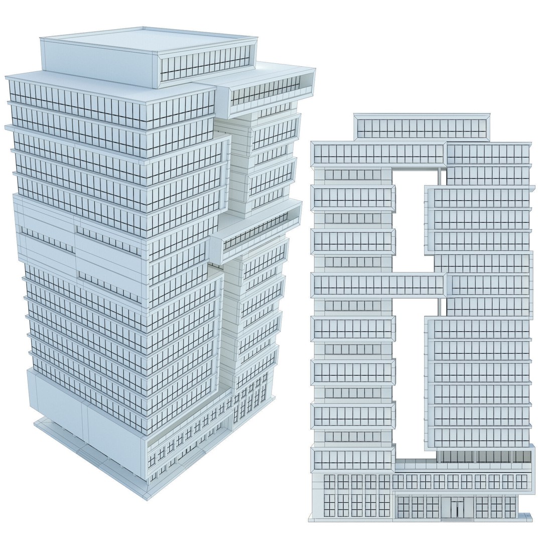 High-Rise Office Building 3D Model – Low Poly Skyscraper, FBX, OBJ - View 8