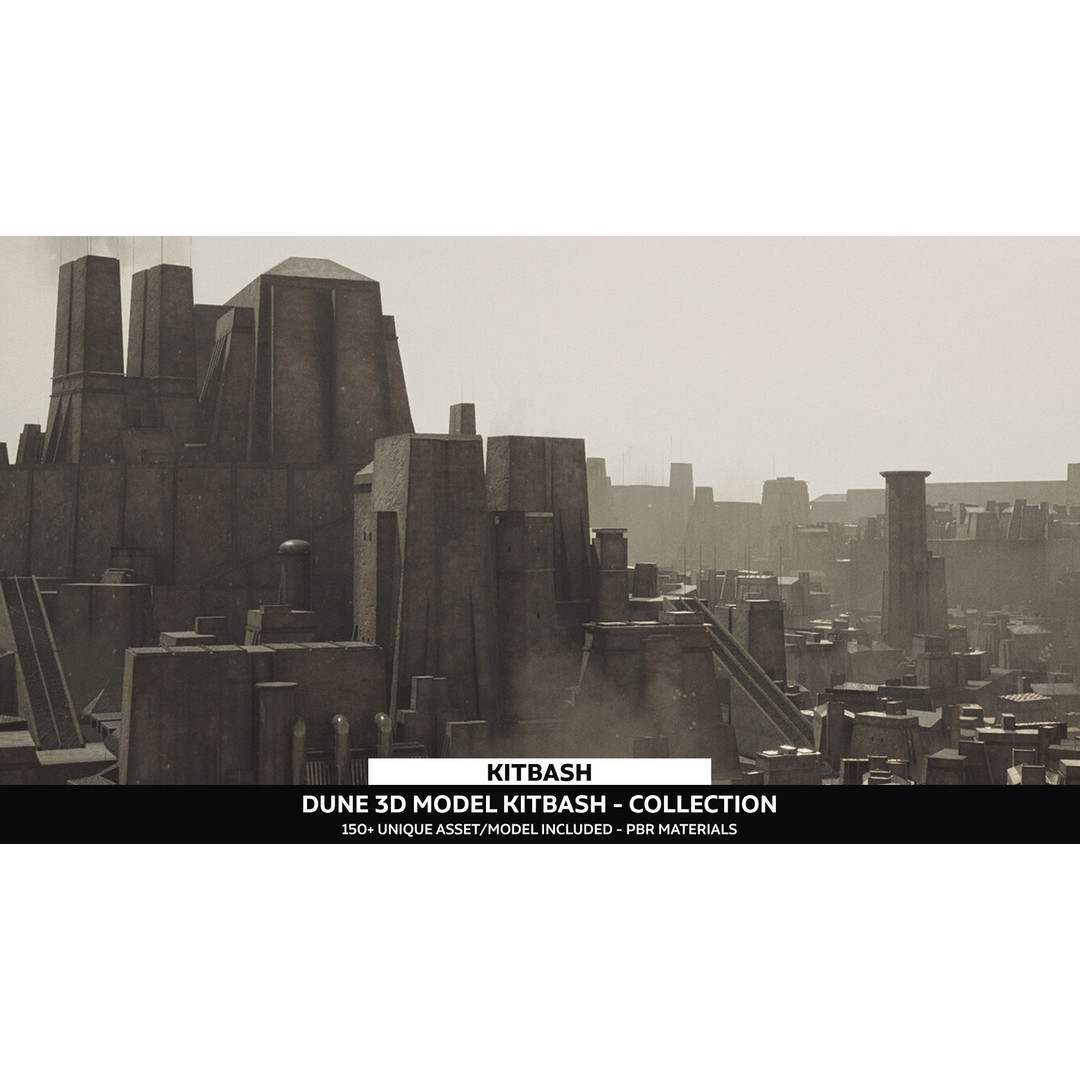 Dune Kitbash 3D Model – Low-Poly Sci-Fi Asset Collection, FBX - View 3