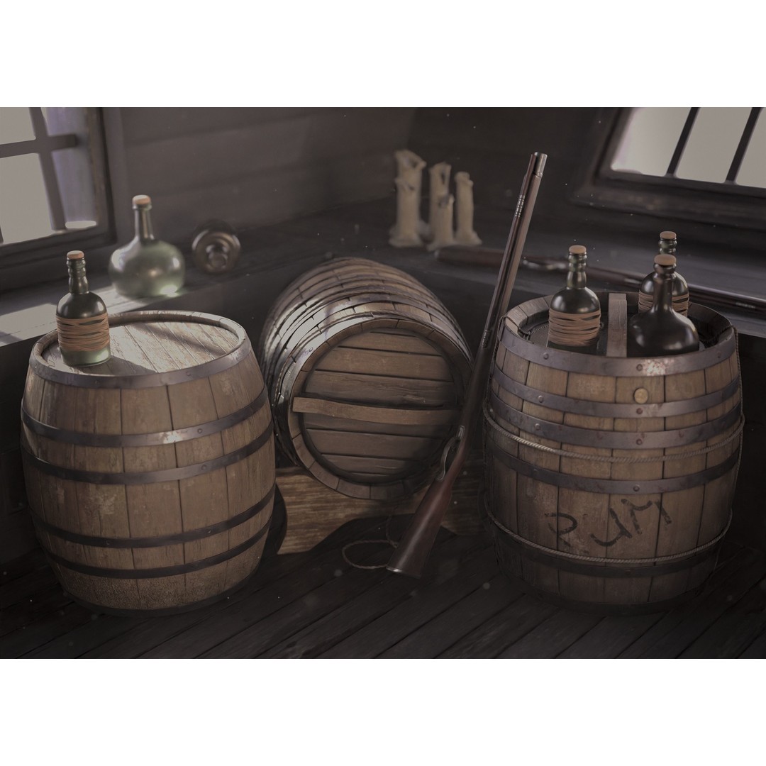 Pirate Cabin 3D Model – Atmospheric Environment with 10+ Assets, FBX - View 3