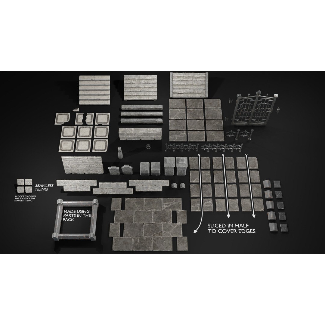 Modular Street Construction 3D Model – Steampunk Gothic Low Poly, FBX