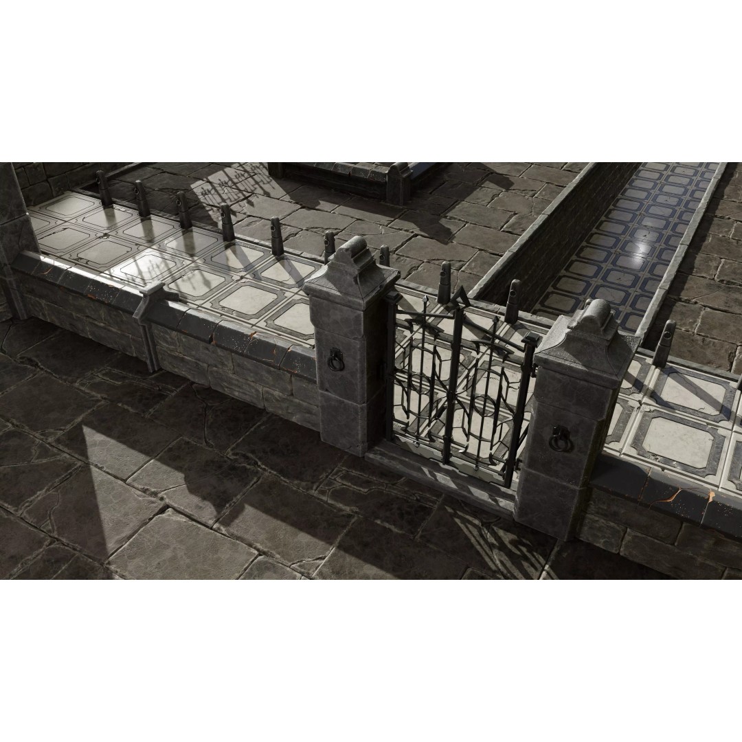 Modular Street Construction 3D Model – Steampunk Gothic Low Poly, FBX - View 2