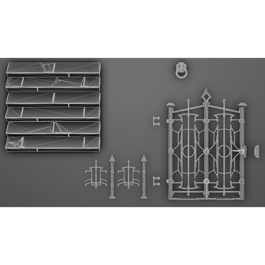 Modular Street Construction 3D Model – Steampunk Gothic Low Poly, FBX - View 36