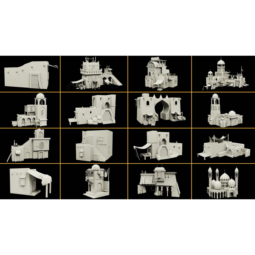 Arabic Buildings Pack 3D Model – Detailed Market Structures, Blender & FBX