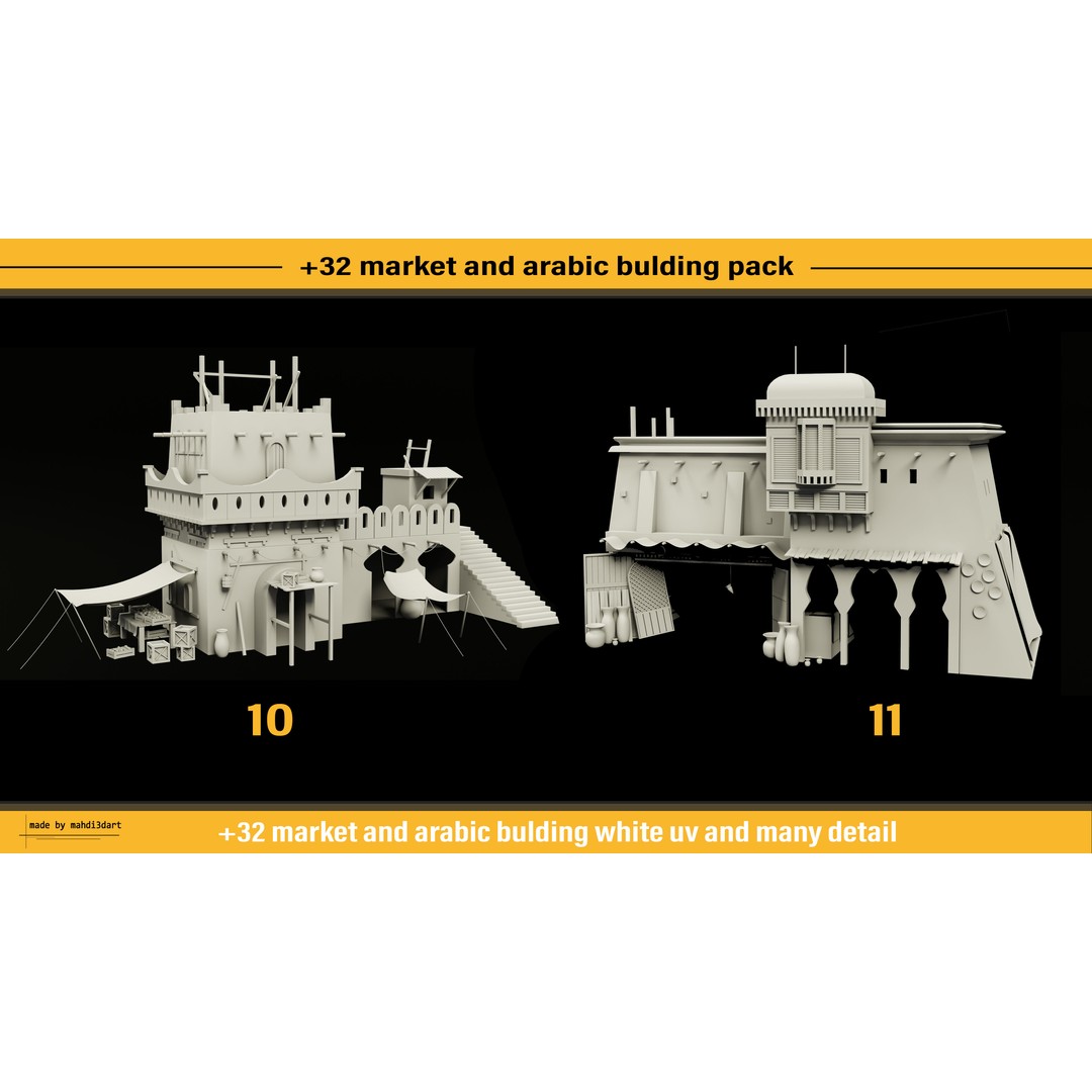 Arabic Buildings Pack 3D Model – Detailed Market Structures, Blender & FBX - View 10