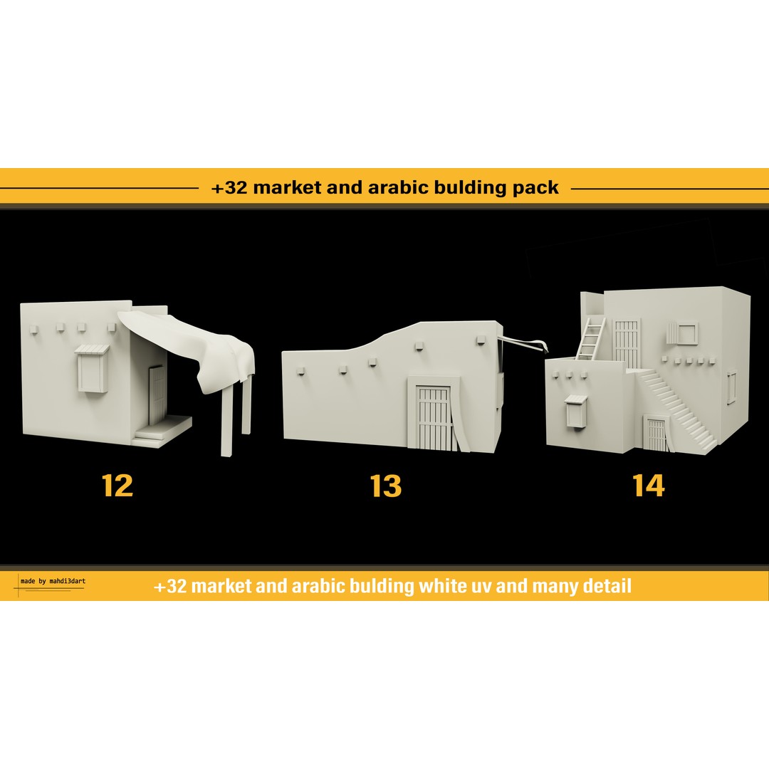 Arabic Buildings Pack 3D Model – Detailed Market Structures, Blender & FBX - View 11