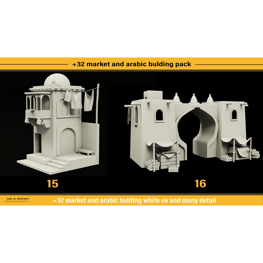 Arabic Buildings Pack 3D Model – Detailed Market Structures, Blender & FBX - View 12