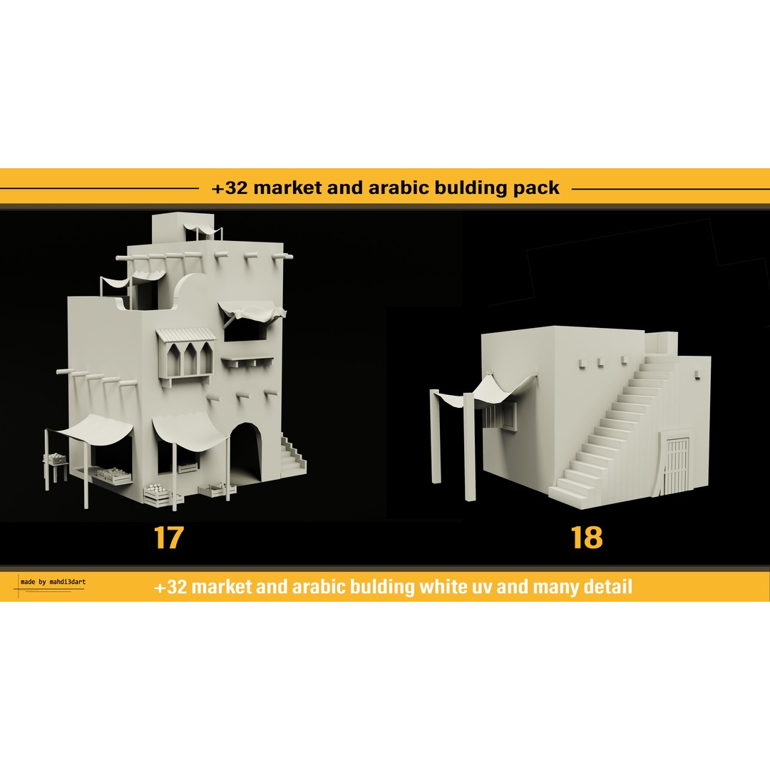 Arabic Buildings Pack 3D Model – Detailed Market Structures, Blender & FBX - View 13