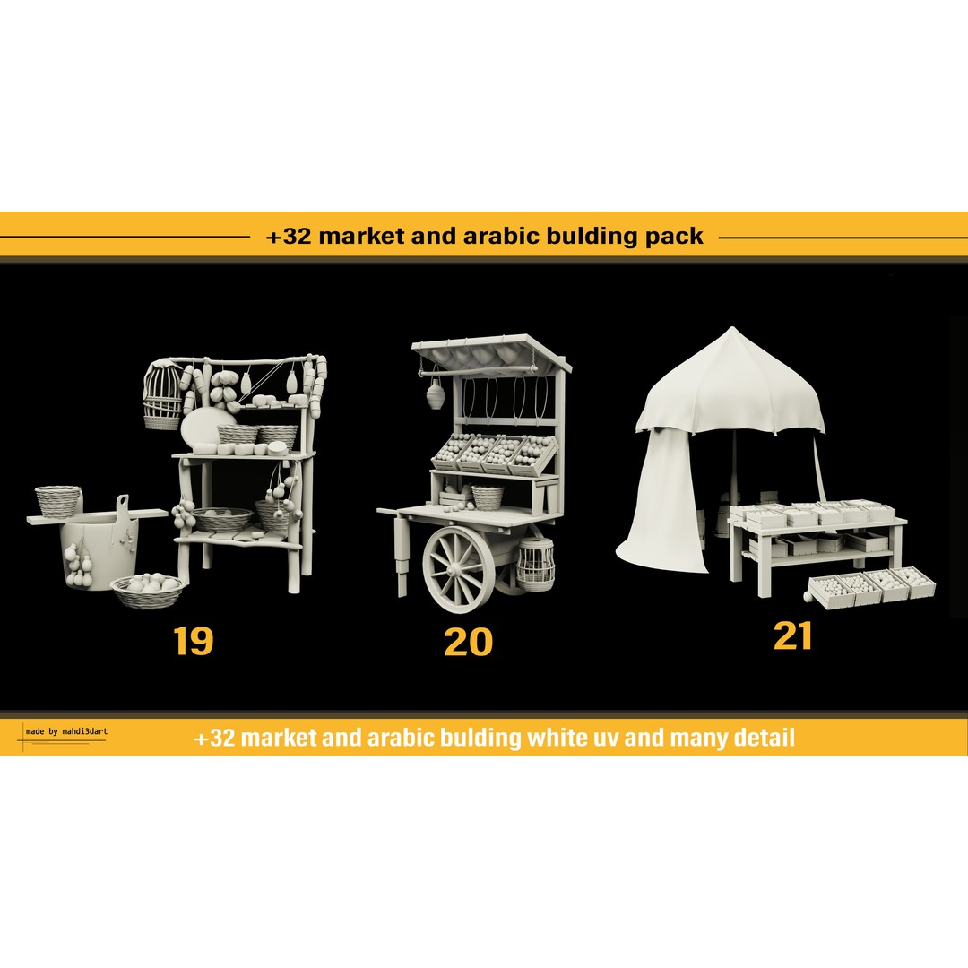 Arabic Buildings Pack 3D Model – Detailed Market Structures, Blender & FBX - View 14