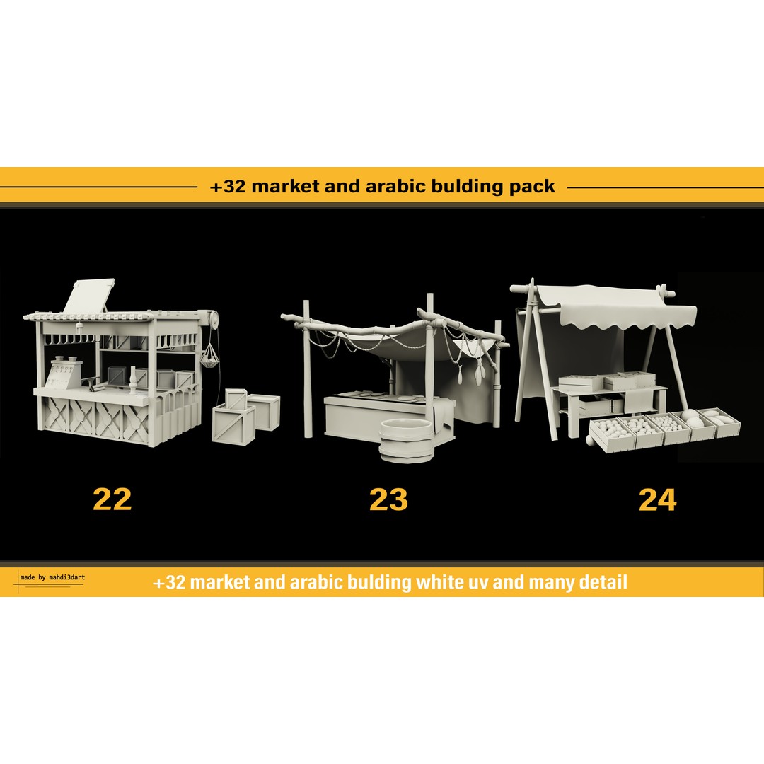 Arabic Buildings Pack 3D Model – Detailed Market Structures, Blender & FBX - View 15